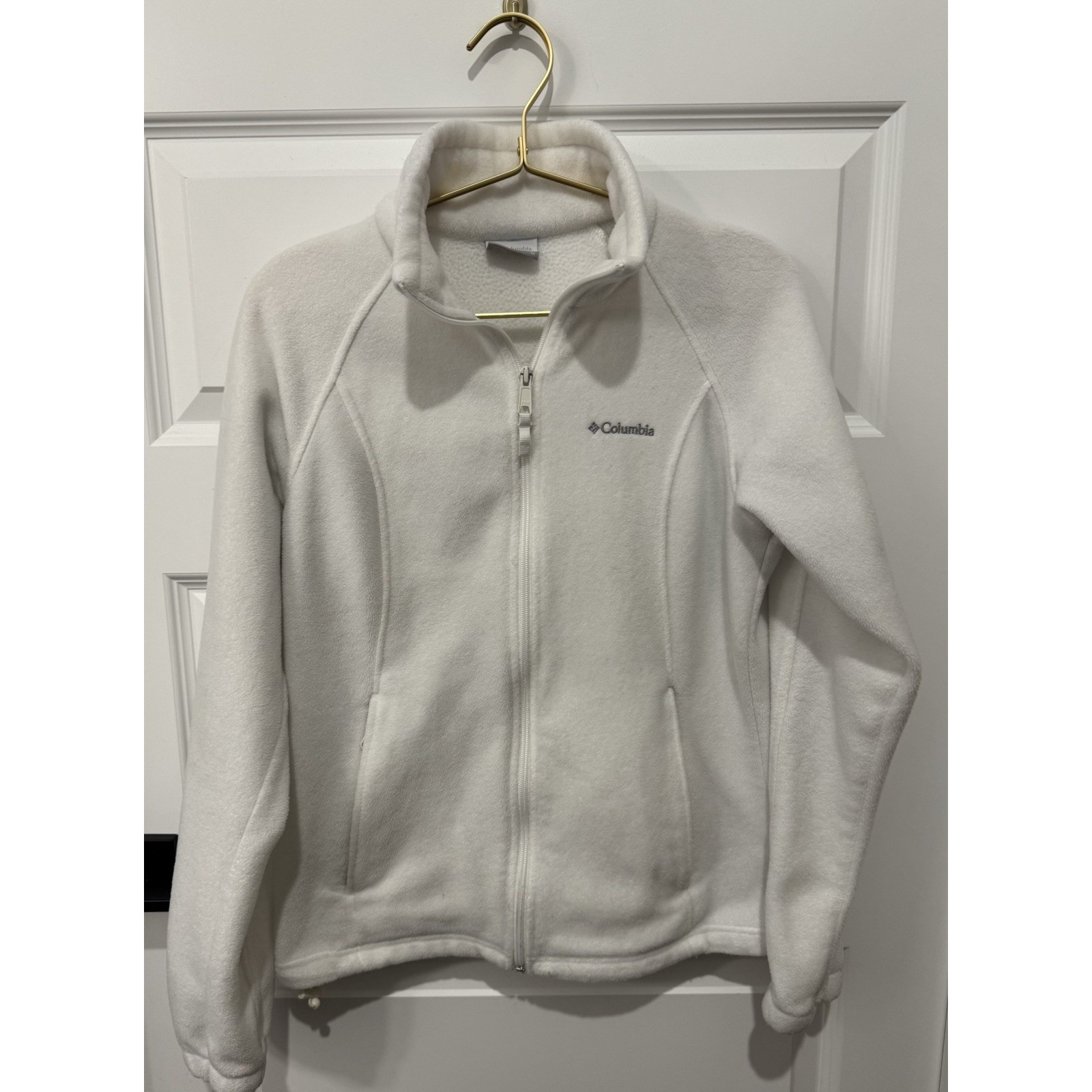 Columbia Women's White Fleece Jacket Coat Fill Zip Medium M Warm Classic — image 2 of 4